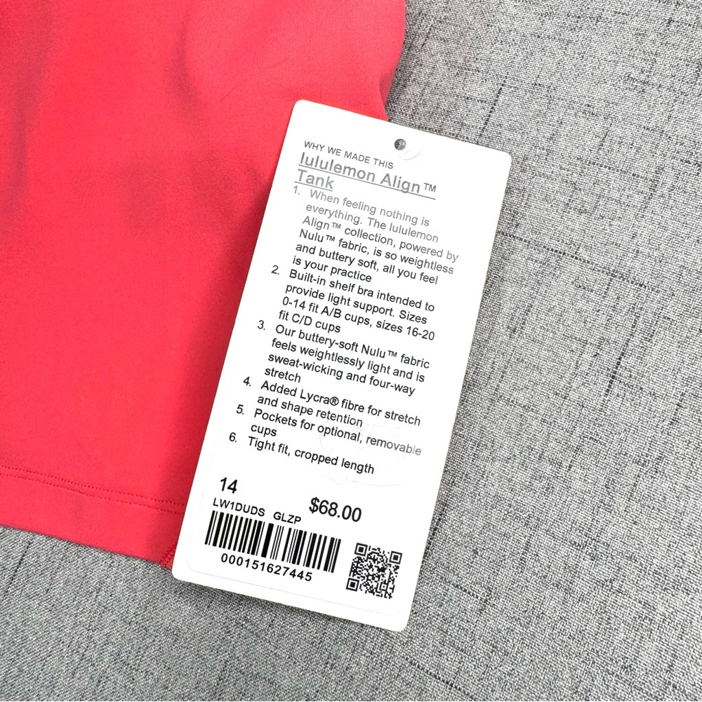 Lululemon Align Tank Top Crop Top Glazed Pink Size 14 NWT - Picture 7 of 8